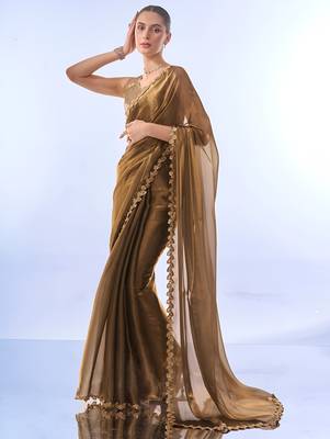 gold jimmy choo saree with Sequin codding lace border ethnic girlie saree 5