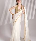 white color jimmy choo fabric saree with sequance codding lace border ethnic girlie saree
