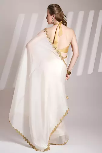 white jimmy choo saree with Sequin codding lace border ethnic girlie saree