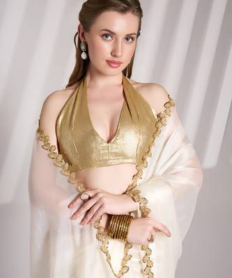 white jimmy choo saree with Sequin codding lace border ethnic girlie saree 3