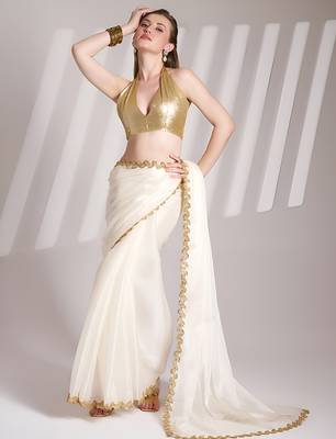 white jimmy choo saree with Sequin codding lace border ethnic girlie saree 4