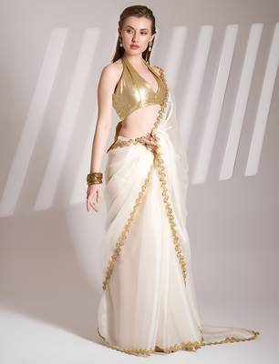 white jimmy choo saree with Sequin codding lace border ethnic girlie saree 5