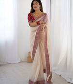 chiku color banarasi crush fabric graceful partywear sequins embroidered saree