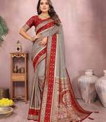grey color handloom silk blend fabric weaving designer ethnic partywear saree