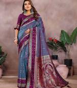 blue color handloom silk blend fabric weaving designer ethnic partywear saree
