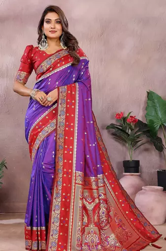lavender color handloom silk blend fabric weaving designer ethnic partywear saree