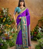 Purple pure handloom saree with matching blouse