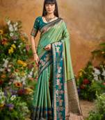 Green pure handloom saree with matching blouse