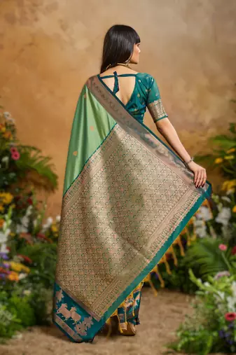 Green pure saree with matching blouse