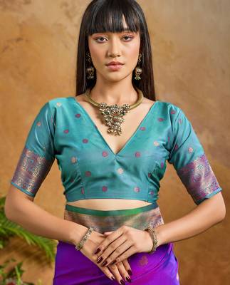 purple elegant pure satin weaving saree with matching satin blouse  soft shiny 3