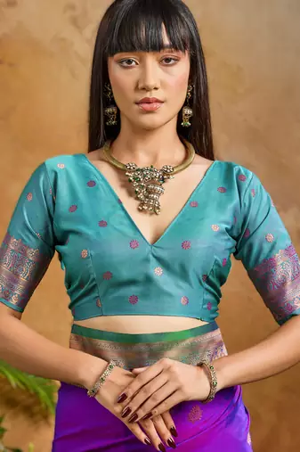 purple elegant pure satin weaving saree with matching satin blouse  soft shiny