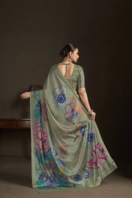 grey stylish digital printed silk blend crepe saree trendy looks 2