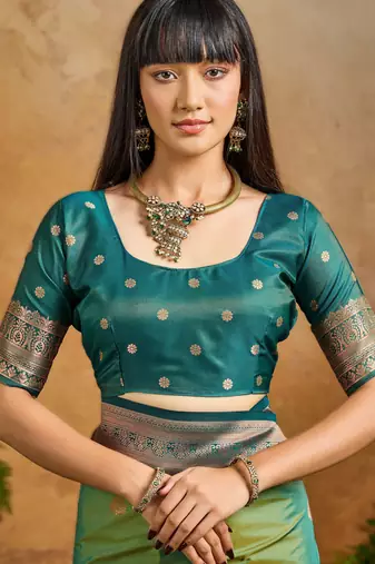Green pure saree with matching blouse