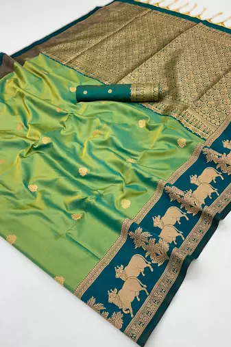 Green pure saree with matching blouse