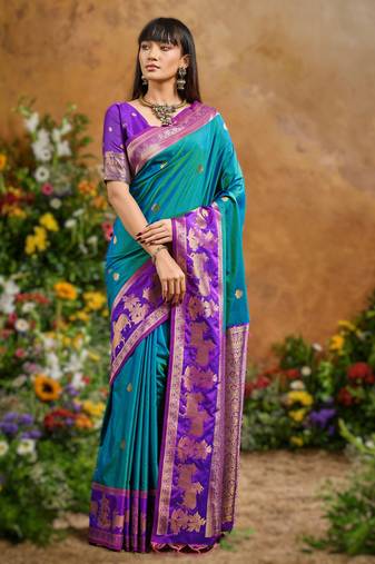 Blue pure handloom saree with matching blouse