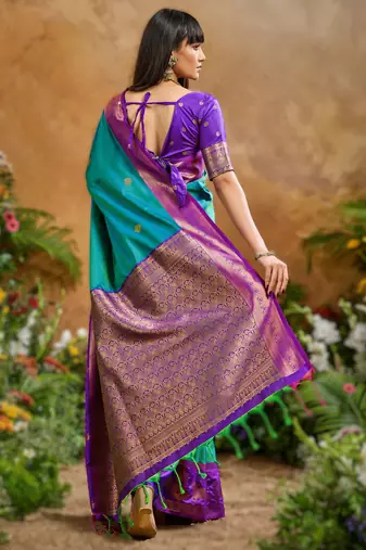 Blue pure saree with matching blouse