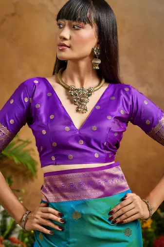 Blue pure saree with matching blouse