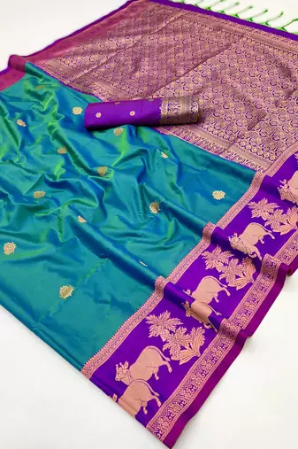 Blue pure saree with matching blouse