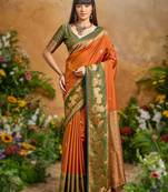 Orange pure handloom saree with matching blouse