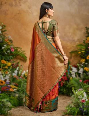 Orange pure saree with matching blouse 2