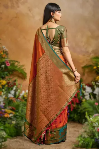 Orange pure saree with matching blouse