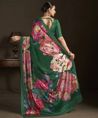 green stylish digital printed silk blend crepe saree trendy looks 2