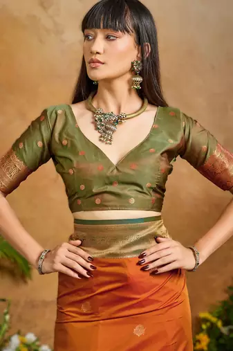 Orange pure saree with matching blouse