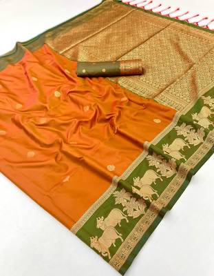 Orange pure saree with matching blouse 4