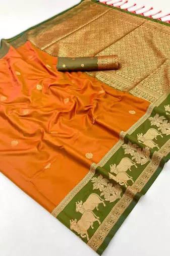 Orange pure saree with matching blouse