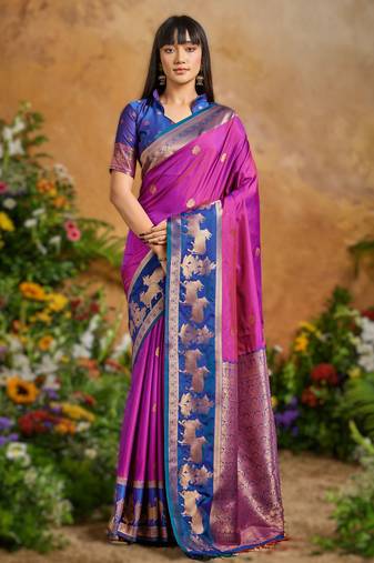 Rani pink pure handloom saree with matching blouse