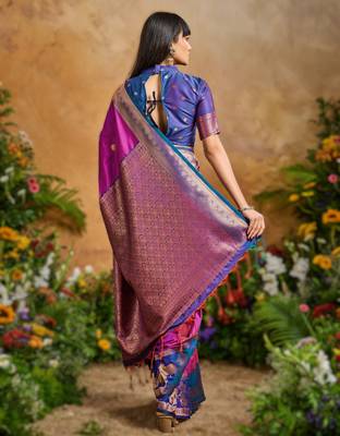 Rani pink pure saree with matching blouse 2