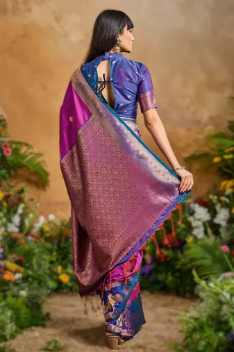 Rani pink pure saree with matching blouse