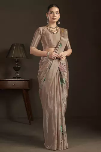 beige stylish digital printed silk blend crepe saree trendy looks