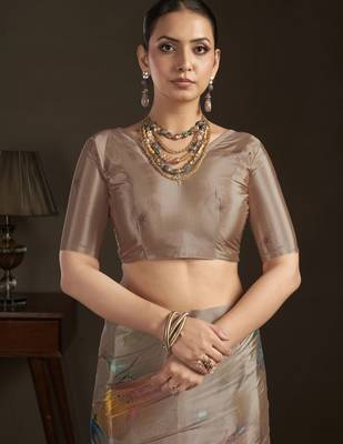 beige stylish digital printed silk blend crepe saree trendy looks 5
