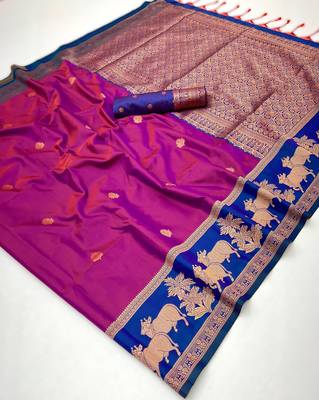 Rani pink pure saree with matching blouse 4