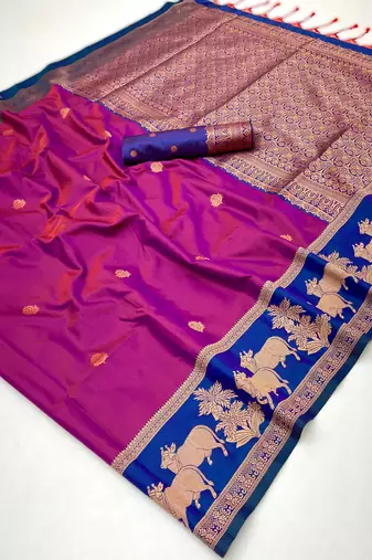 Rani pink pure saree with matching blouse