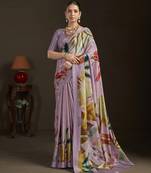 purple color stylish digital printed silk blend crepe fabric saree for trendy looks