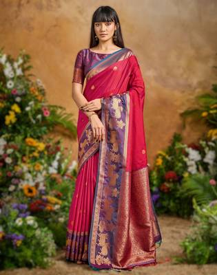 Red pure saree with matching blouse 1