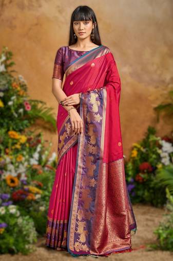 Red pure handloom saree with matching blouse