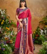 Red pure handloom saree with matching blouse