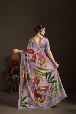 purple stylish digital printed silk blend crepe saree trendy looks 2