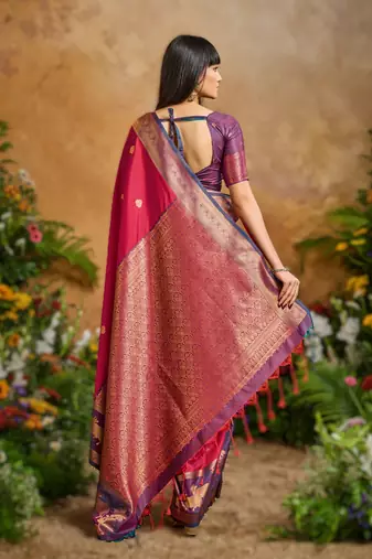 Red pure saree with matching blouse
