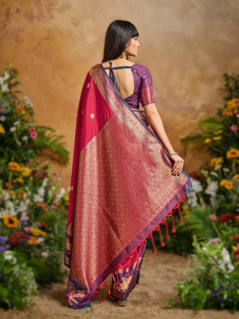 Red pure handloom saree with matching blouse