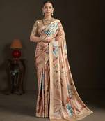 peach color stylish digital printed silk blend crepe fabric saree for trendy looks