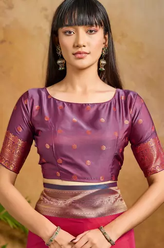 Red pure saree with matching blouse
