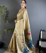 peacock & floral motifs ivory tissue paithani saree