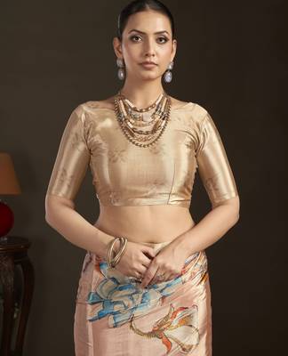 peach stylish digital printed silk blend crepe saree trendy looks 5