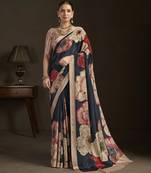 black color stylish digital printed silk blend crepe fabric saree for trendy looks