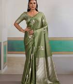 Green new pure satin handloom weaving outfit     premium quality