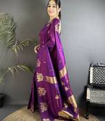motifs zari weaving purple soft silk banarasi saree